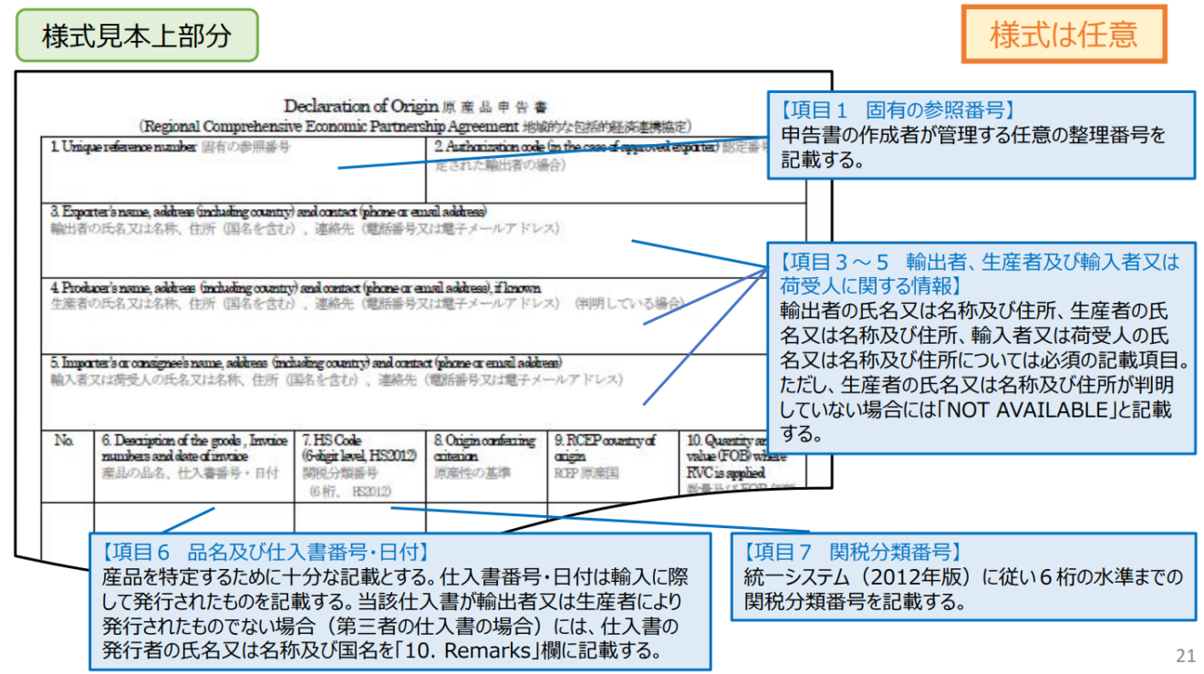 RCEP原産品申告書記入例 – 関税削減.com【HSコード分類事例の解説】